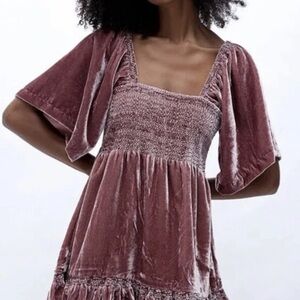 NWT $168 Free People Velvet Easy to Love Mini Dress pink Babydoll M